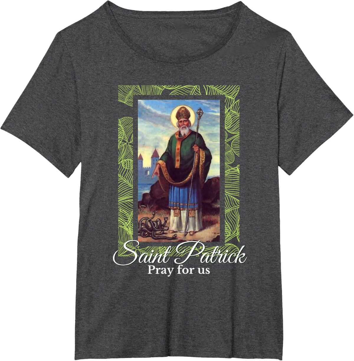 Saint Patrick Pray for Us Ireland Kids Women Irish Catholic T-Shirt - Dark Heather Grey