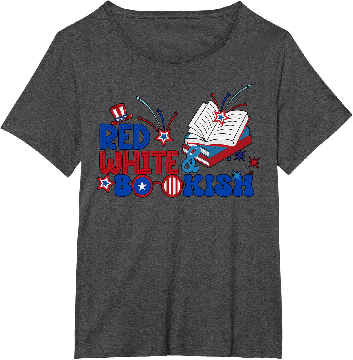 Red White & Bookish USA Flag Reader Patriotic 4th Of July T-Shirt - Dark Heather Grey