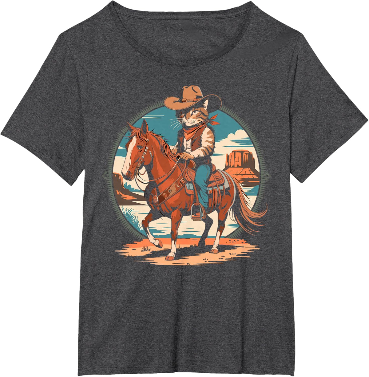 Cowboy Cat Horse Rider Western Texas Meowdy Funny Cats Lover T-Shirt - Dark Heather Grey