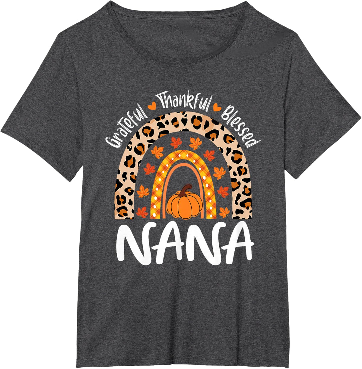 Grateful Thankful Blessed Nana Leopard Rainbow Thanksgiving T-Shirt - Dark Heather Grey