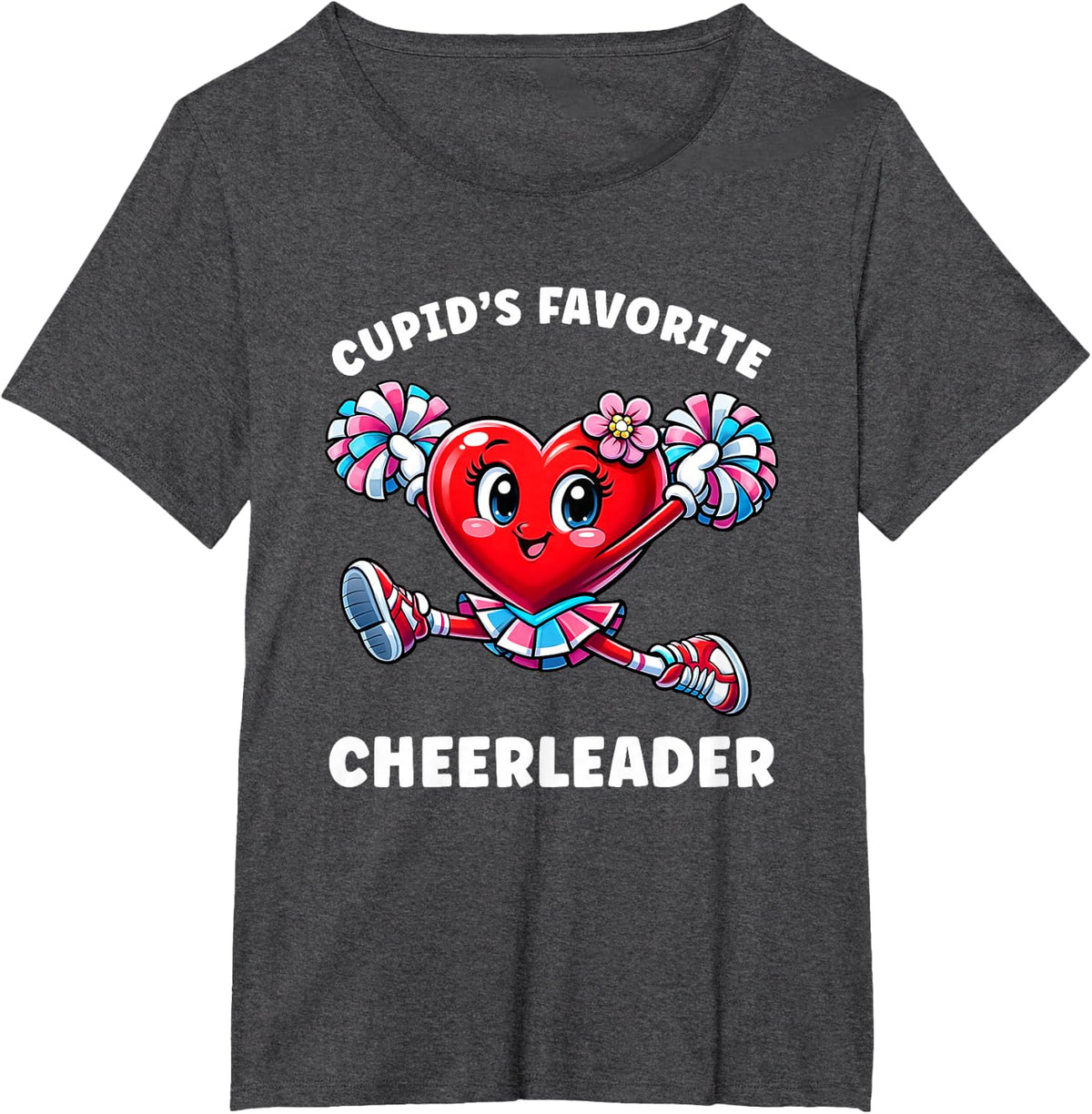 Cupid's Favorite Cheerleader Valentine's Day Cheerleading T-Shirt - Dark Heather Grey