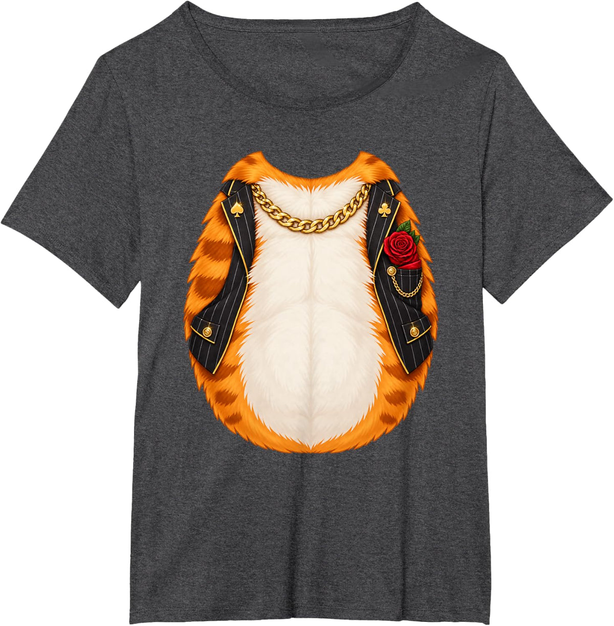 Cat Belly Costume Realistic Orange Tabby Gangster Body T-Shirt - Dark Heather Grey