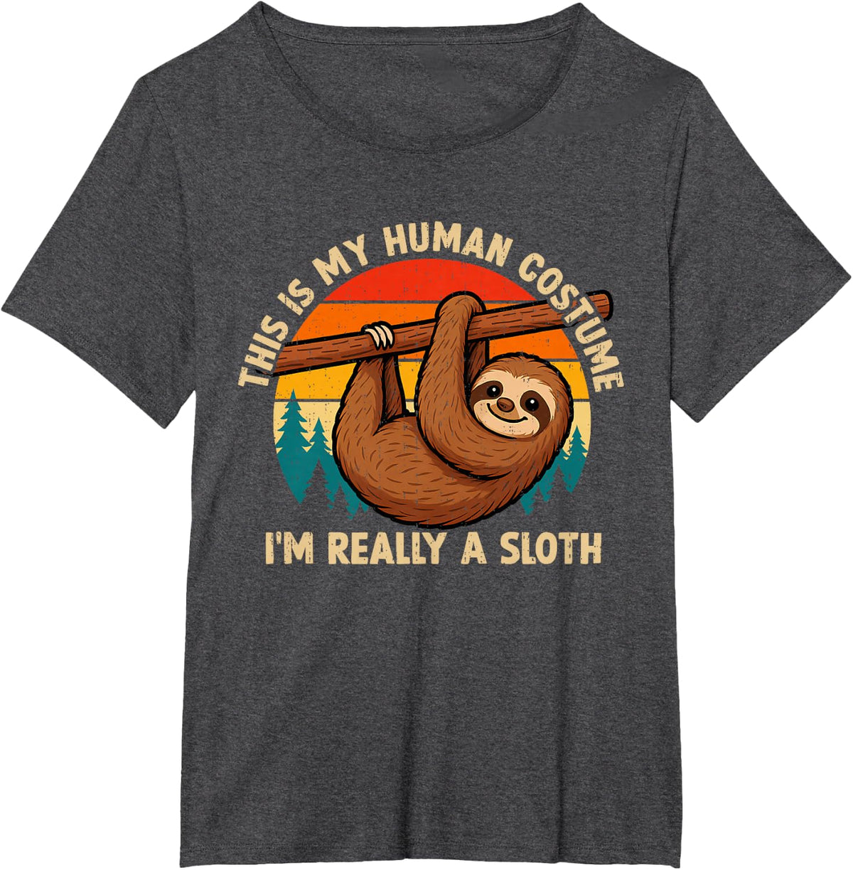 Funny This is My Human Costume I'm Really A Sloth Halloween T-Shirt - Dark Heather Grey