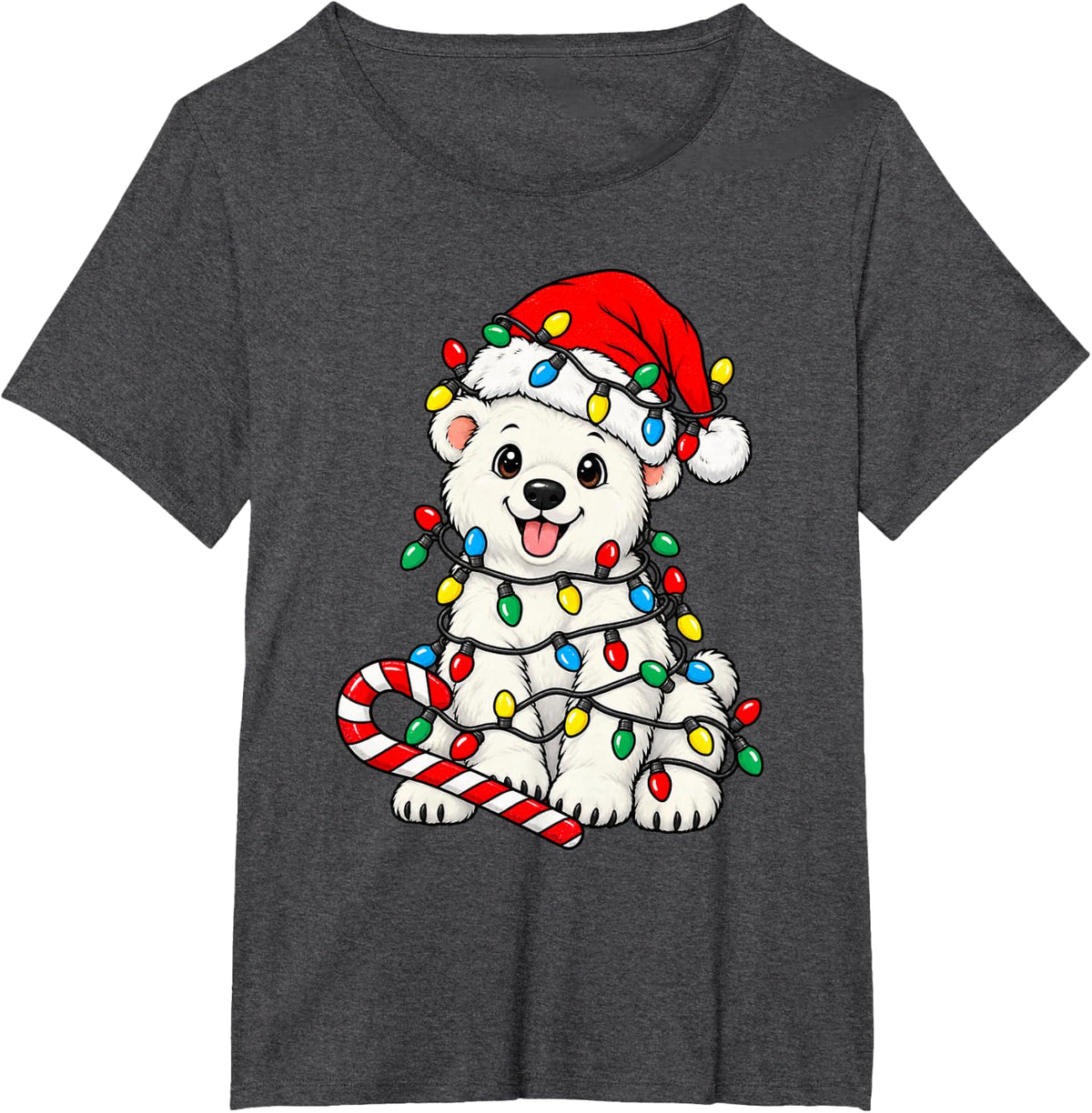 Cute Polar Bear Christmas Lights Santa Xmas Dog Lover T-Shirt - Dark Heather Grey