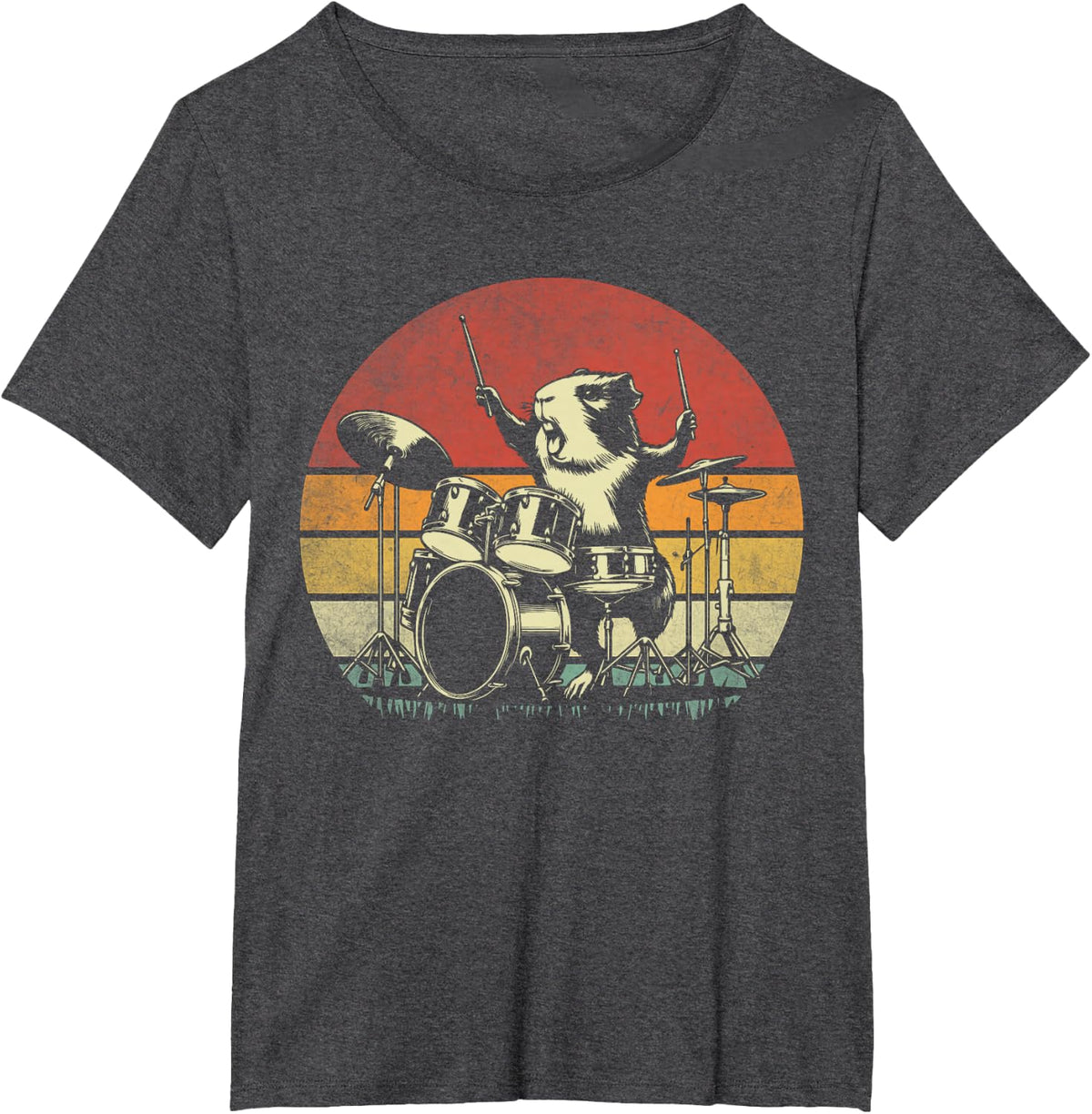 Guinea Pig Drummer Rock Drummer Guinea Pig Playing Drums T-Shirt - Dark Heather Grey