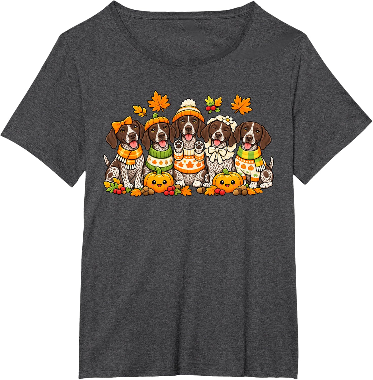 German Shorthaired Pointer Dog Pumpkin Coffee Fall Halloween T-Shirt - Dark Heather Grey