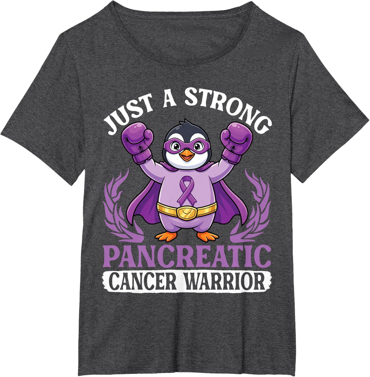 Just A Strong Pancreatic Cancer Warrior Penguin Fighting T-Shirt - Dark Heather Grey