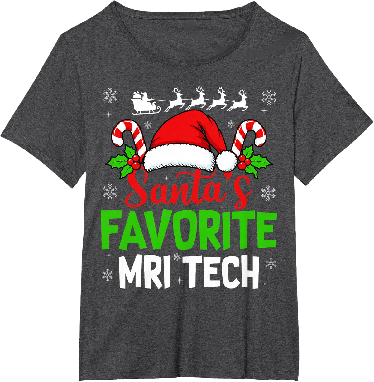 Santa's Favorite MRI Tech Christmas Sleigh Candy Canes T-Shirt - Dark Heather Grey