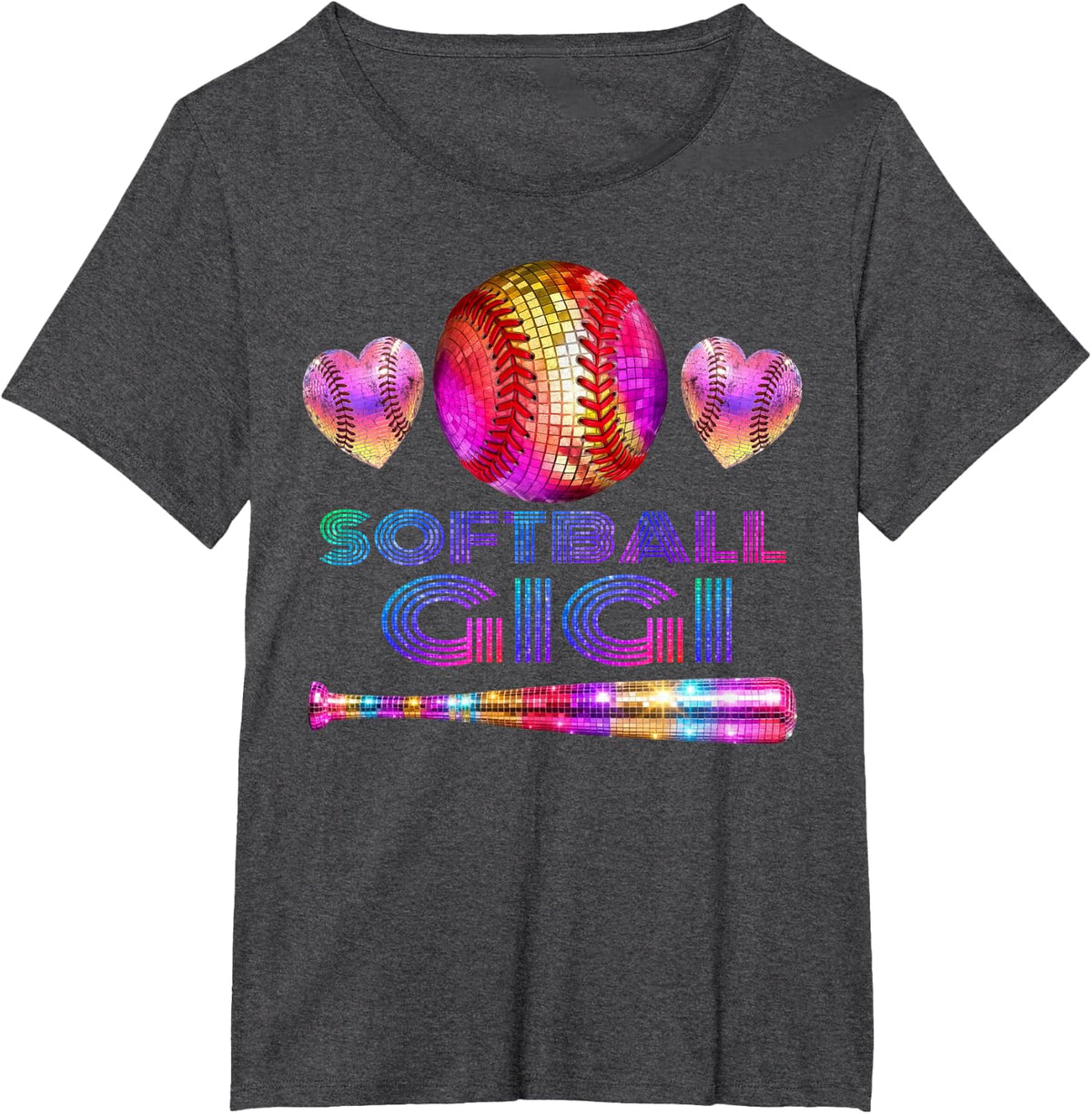 Softball Grandma Nana Gigi Heart Ball Pride T-Shirt - Dark Heather Grey