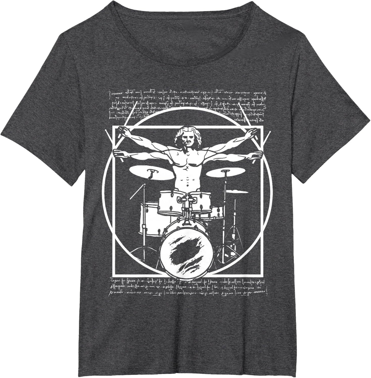Da Vinci Vitruvian Man Drummer Drum Player T-Shirt - Dark Heather Grey