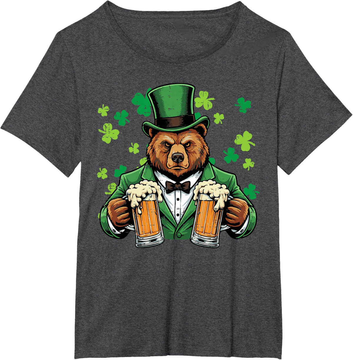 St Patricks Day Bear Funny Irish Pub Paddys Men Women T-Shirt - Dark Heather Grey