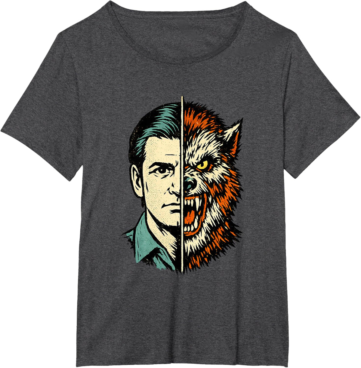 Half Man Half Werewolf Meme T-Shirt - Dark Heather Grey