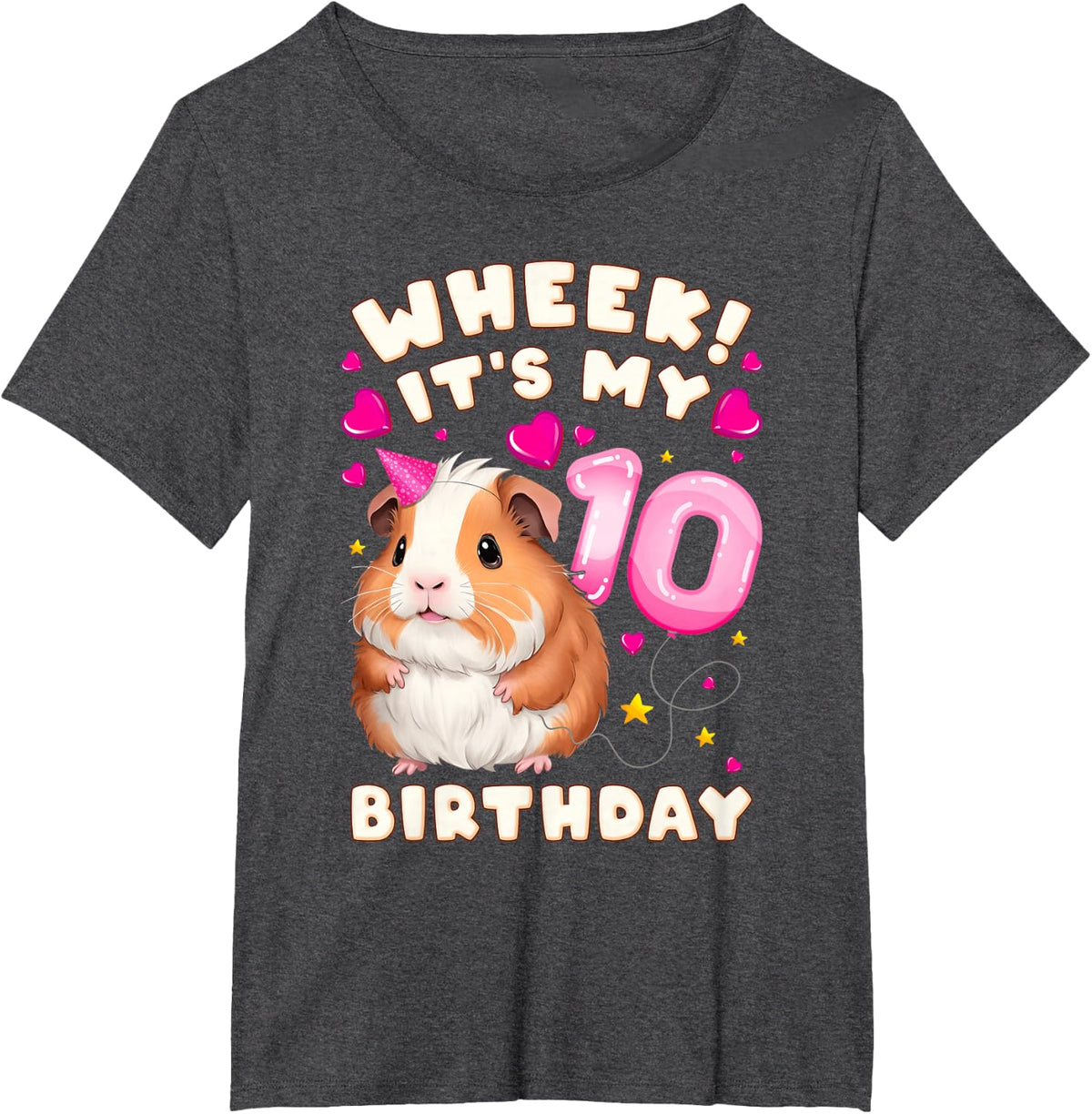 10th Birthday Girl 10 Years, Guinea Pig and Big Number 10 T-Shirt - Dark Heather Grey