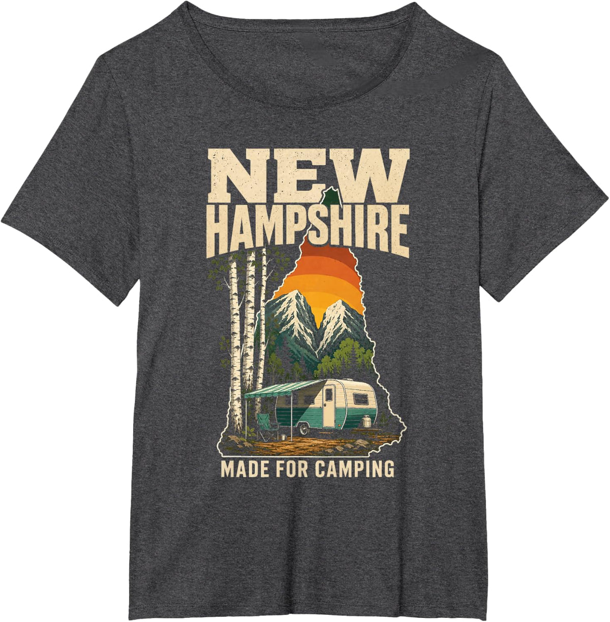 New Hampshire Made for Camping Camper Trailer State Gift T-Shirt - Dark Heather Grey