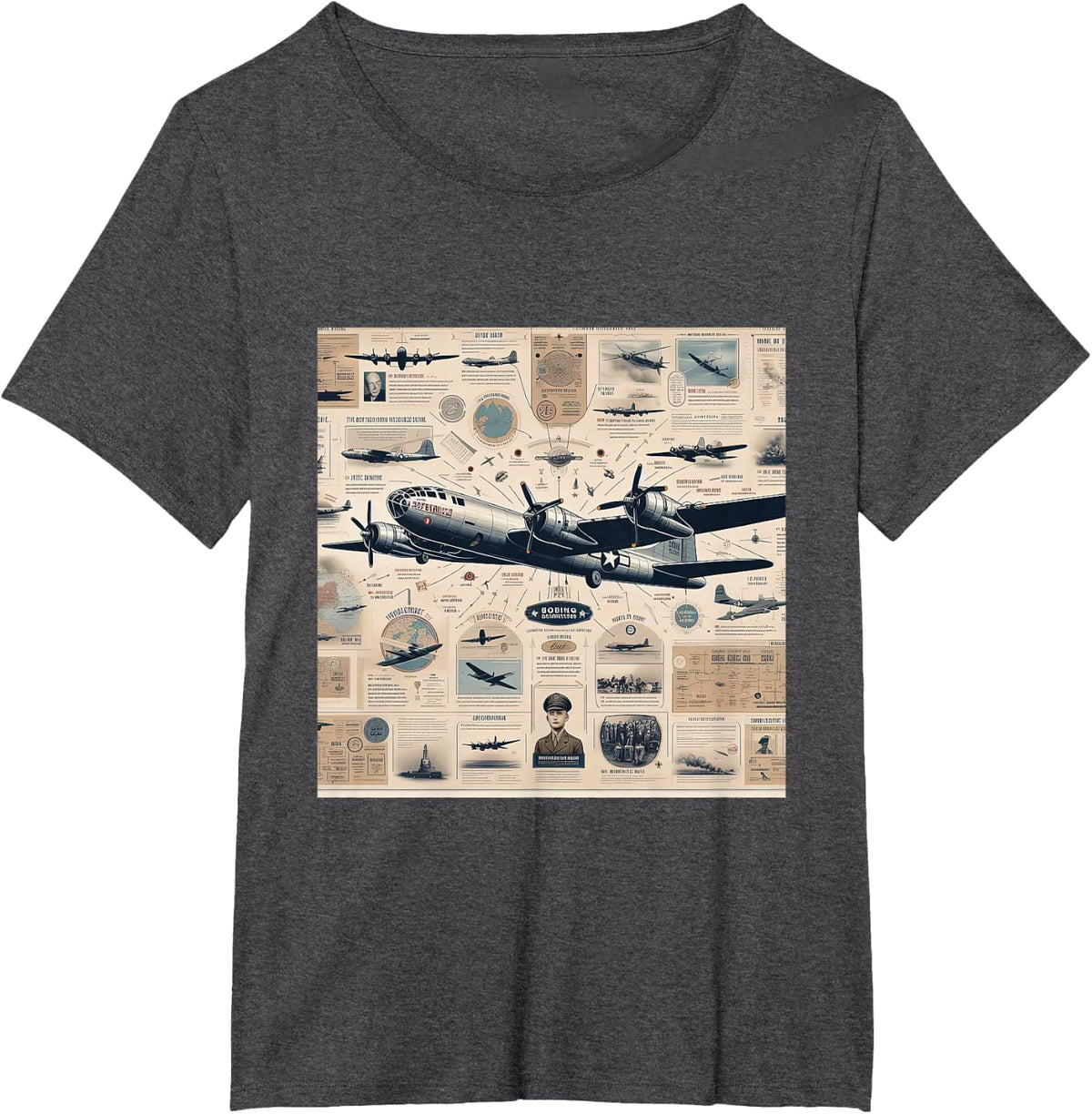 B29 Superfortress WW2 Warplane Airplane Infographics T-Shirt - Dark Heather Grey