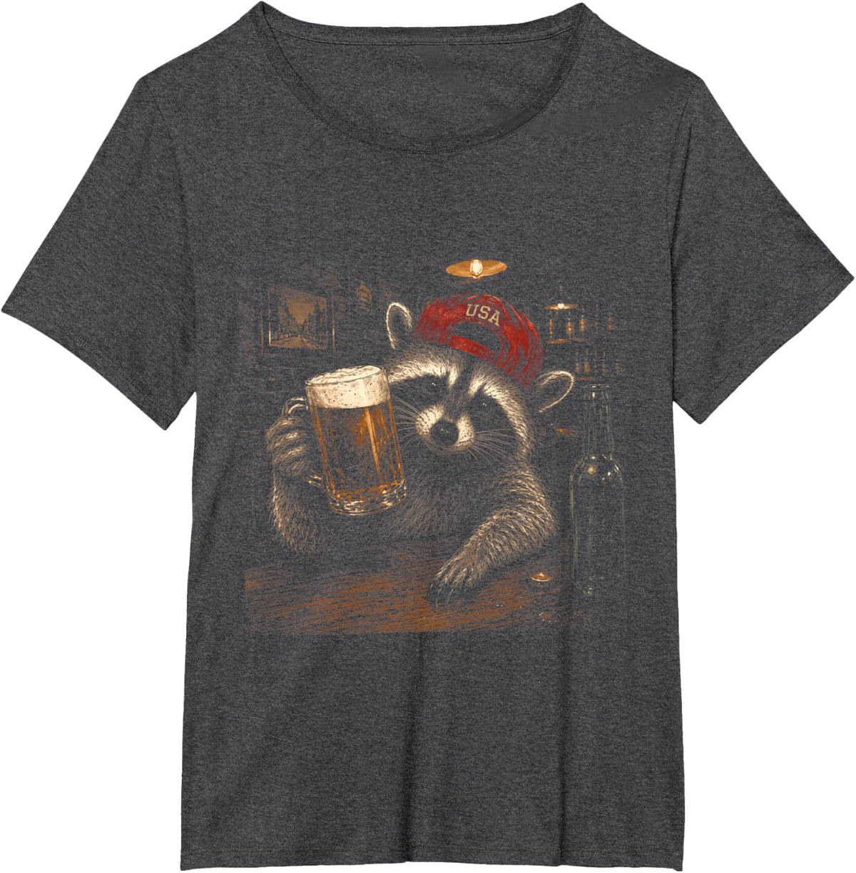 Racoon Drinking Beer Patriotic Fourth Meme Independence Day T-Shirt - Dark Heather Grey