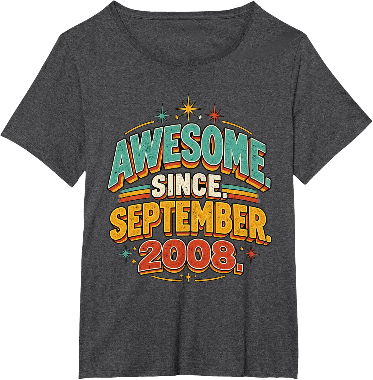 Born September 2008 Vintage 18th Birthday Eighteen Years T-Shirt - Dark Heather Grey