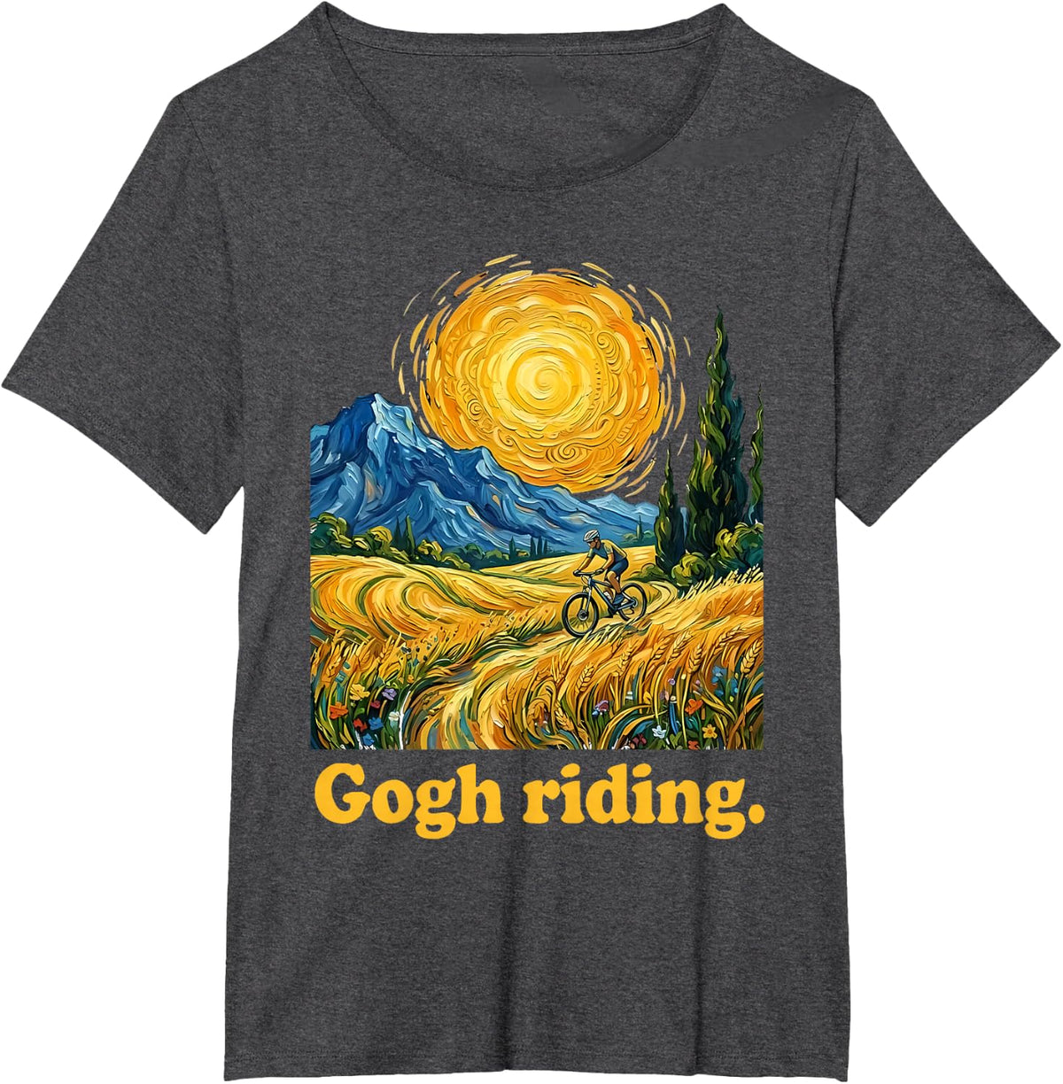 Gogh Riding Funny Cycling Van Gogh Art Bike T-Shirt - Dark Heather Grey