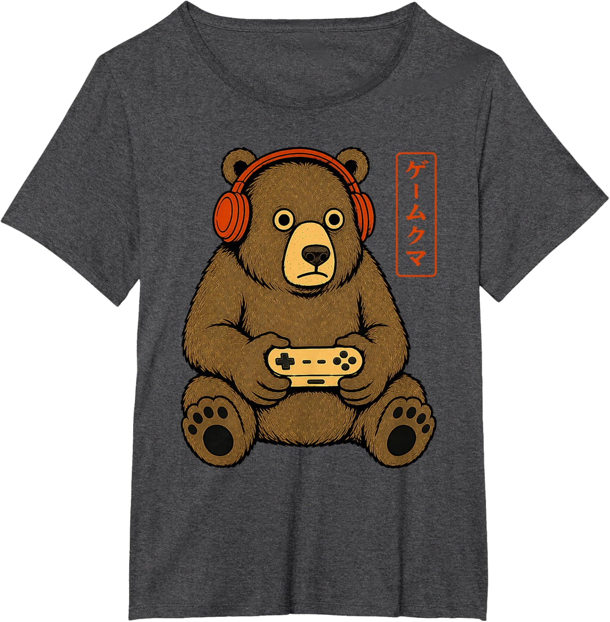 Funny Anime Gamer Bear Video Gaming Japanese Retro Vintage T-Shirt - Dark Heather Grey