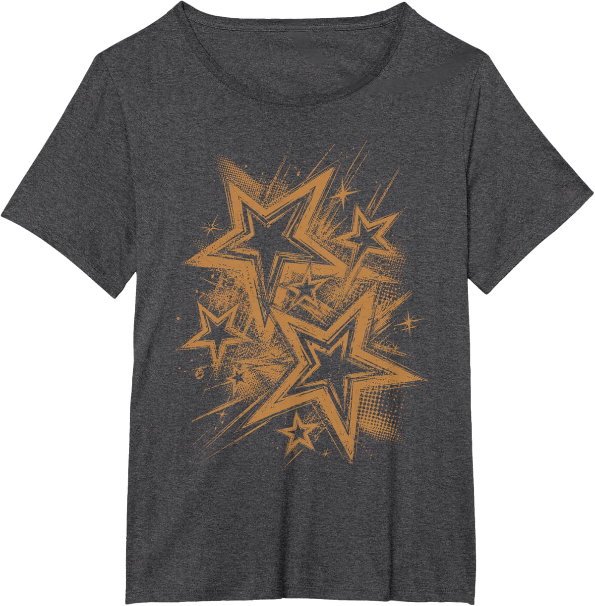 Y2K Grunge Stars Distressed Retro Punk Gothic Aesthetic T-Shirt - Dark Heather Grey
