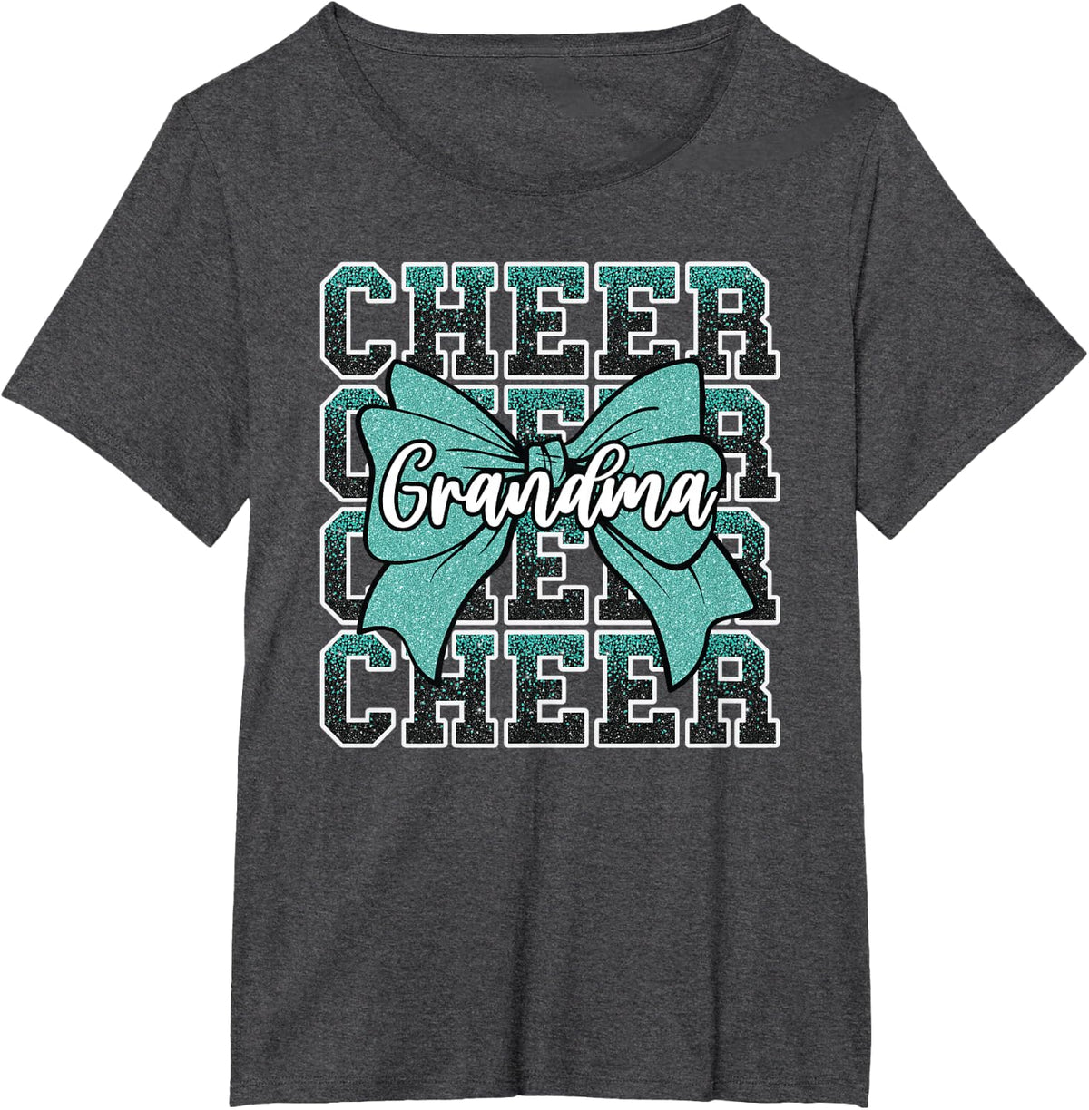 Cheer Grandma Bow Sport Cheerleader Cheerleading Teal Blue T-Shirt - Dark Heather Grey