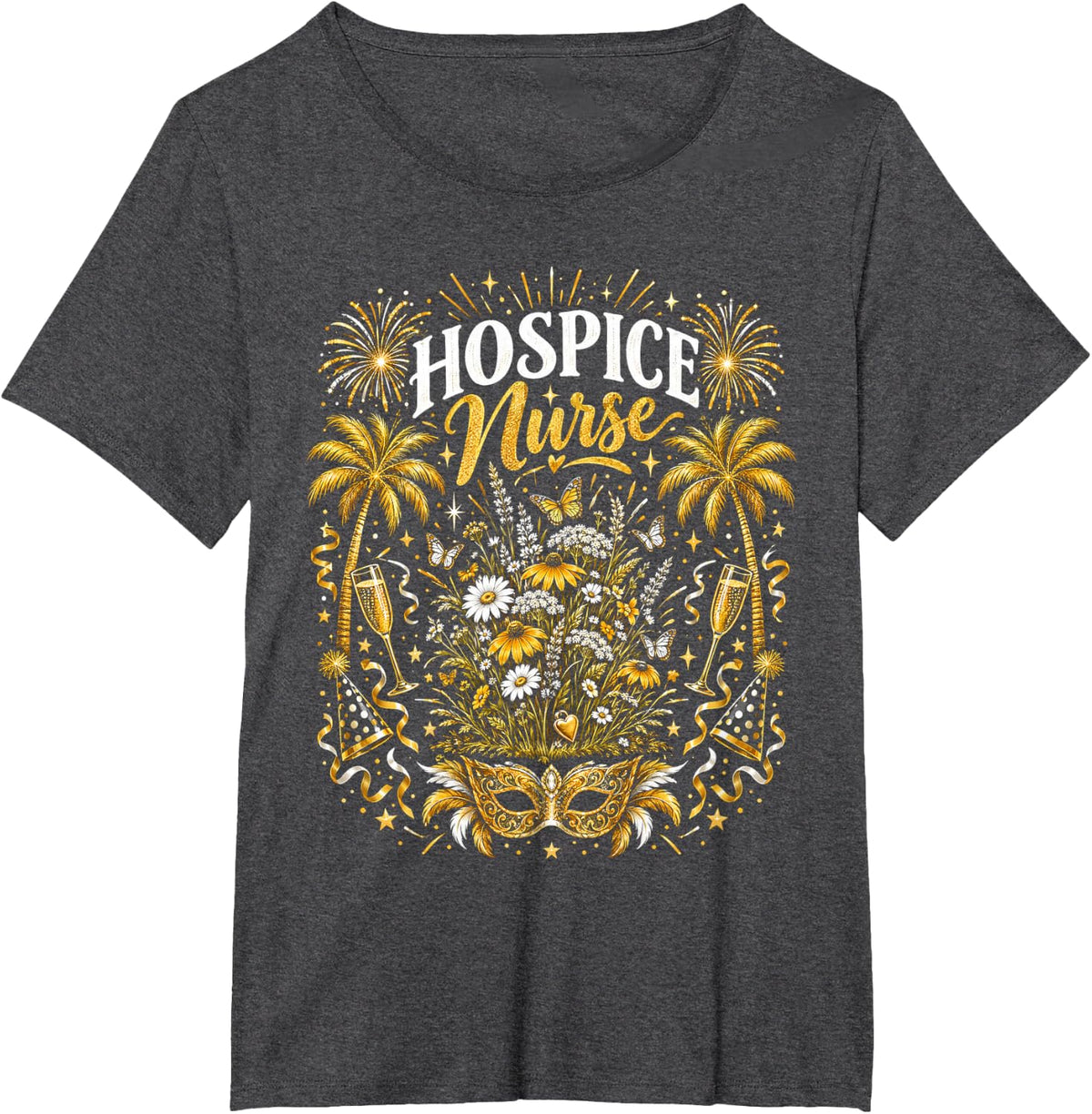 Hospice Nurse Celebration Floral T-Shirt - Dark Heather Grey