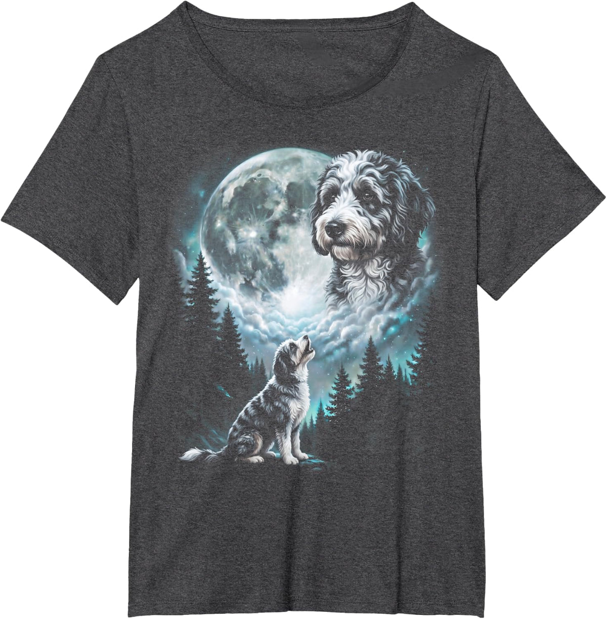 Aussiedoodle Howling to the Moon Retro 90's Dog T-Shirt - Dark Heather Grey