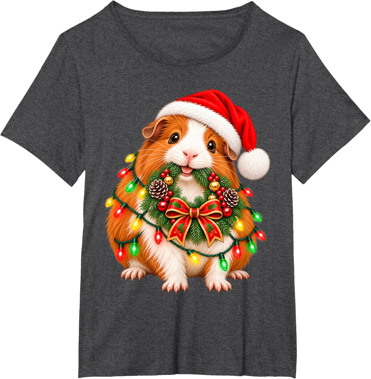 Funny Guinea Pig Christmas Wreath Decoration Xmas Pajamas T-Shirt - Dark Heather Grey