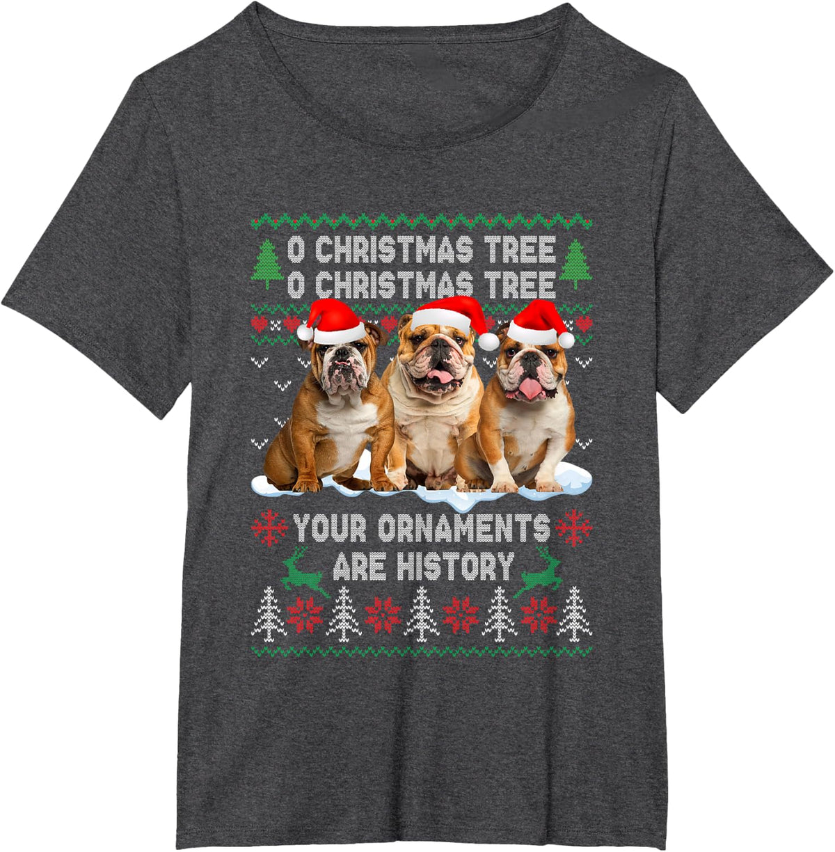 Cute English Bulldog Dog Oh Christmas Tree Ugly Xmas T-Shirt for Men Women Kids - Dark Heather Grey