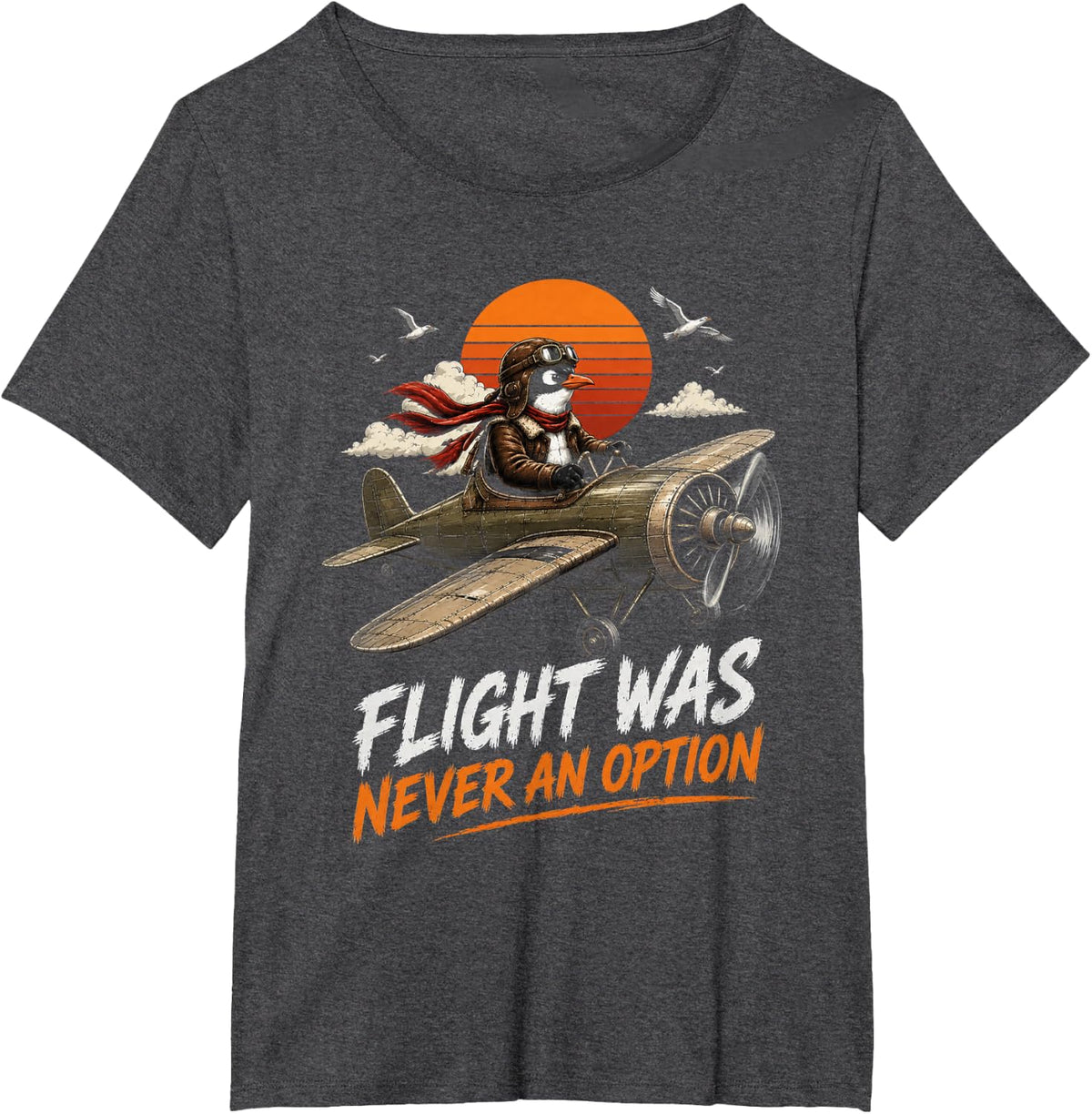Penguin Pilot Vintage Aviation T-Shirt - Dark Heather Grey