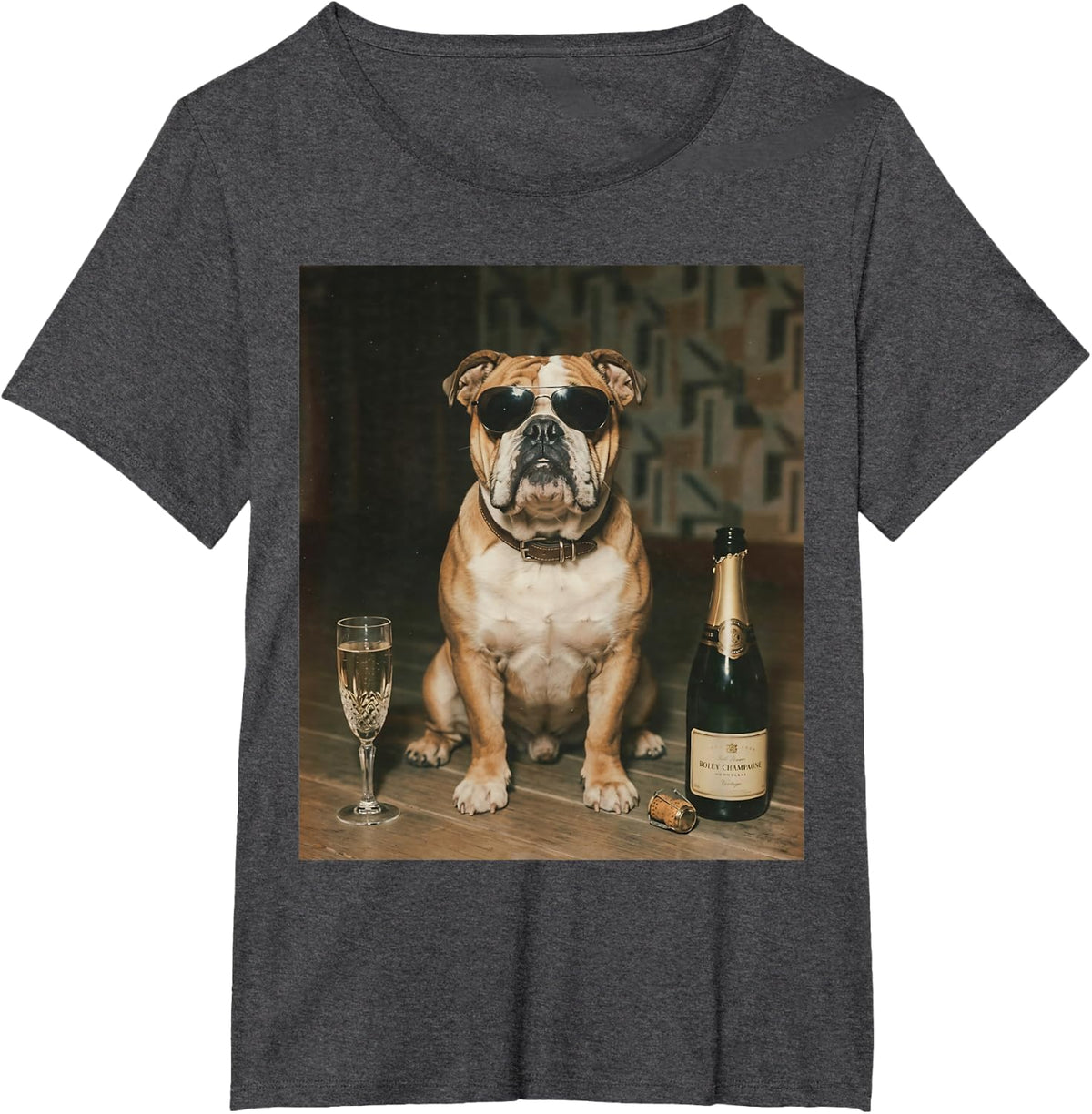 English Bulldog Drinking Champagne Funny Father’s Day T-Shirt - Dark Heather Grey