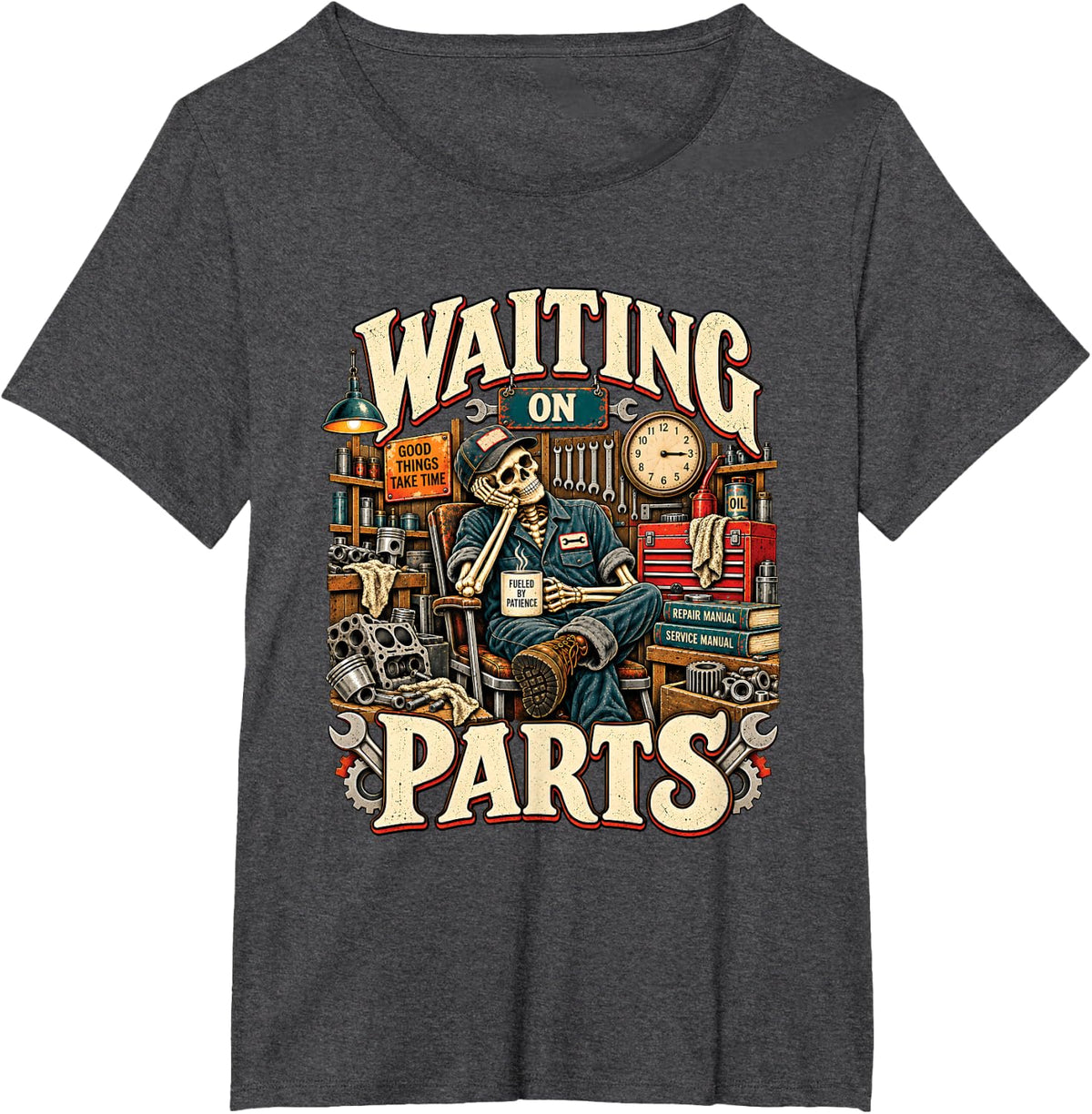 Waiting On Parts Halloween Welder Skeleton Humor Welding Men T-Shirt - Dark Heather Grey