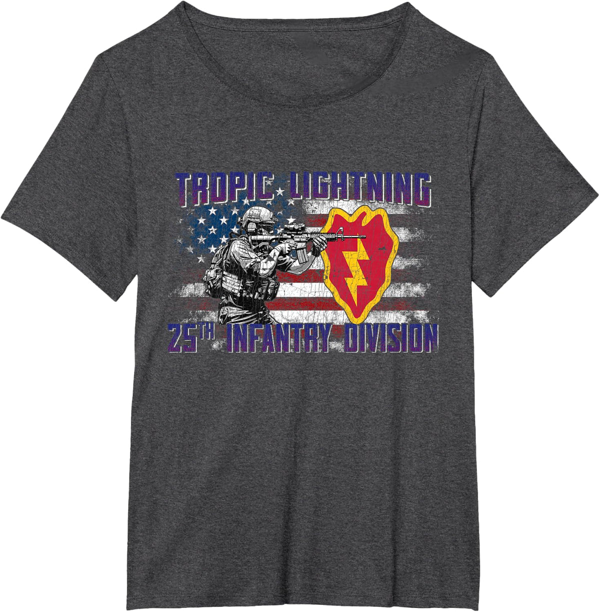 25th Infantry Division 25 ID Tropic Lightning Division T-Shirt - Dark Heather Grey
