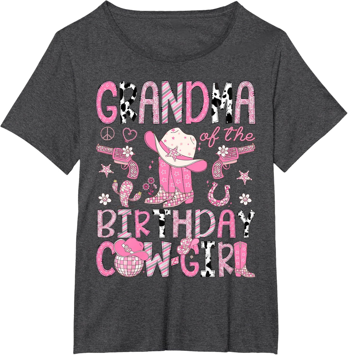 Grandma Of The Birthday CowGirl Pink Rodeo Western T-Shirt - Dark Heather Grey