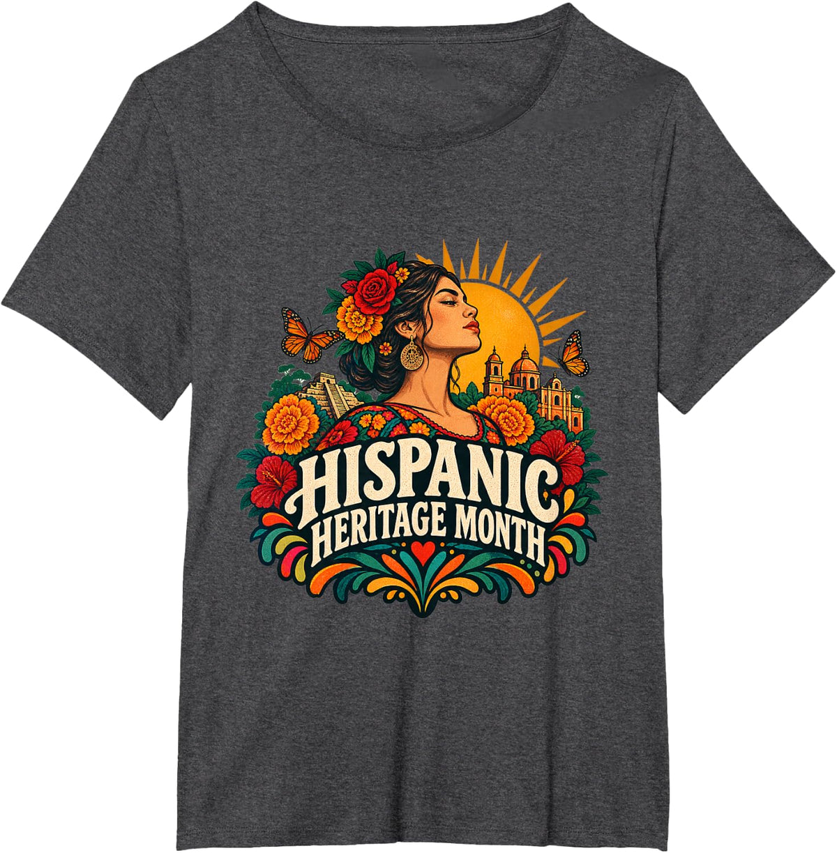 Hispanic Heritage Month Latina Pride Floral Women Design T-Shirt - Dark Heather Grey