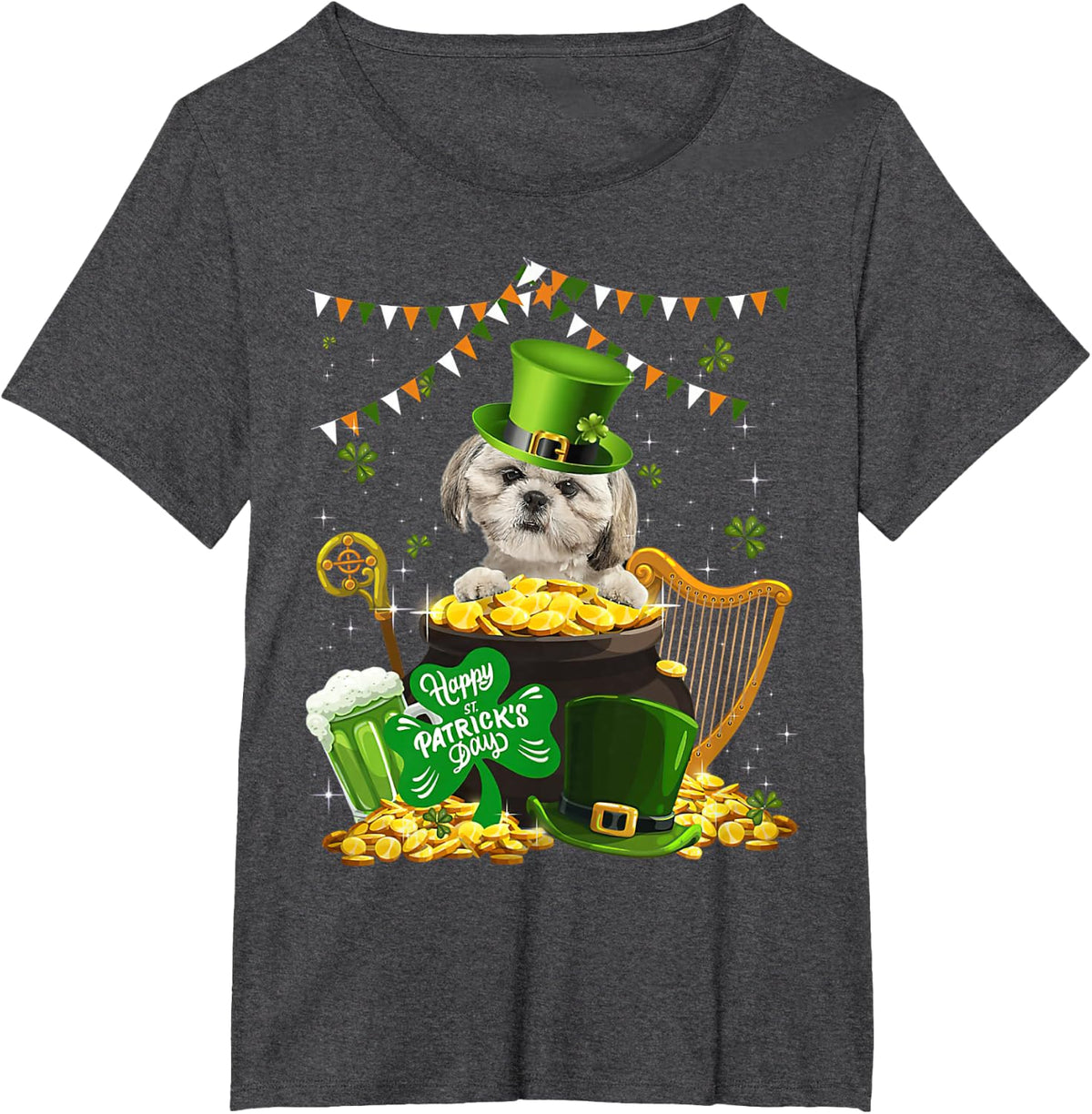 Happy St Patricks Irish Shih Tzu Dog Cute Saint Paddys Day Men Women T-Shirt - Dark Heather Grey