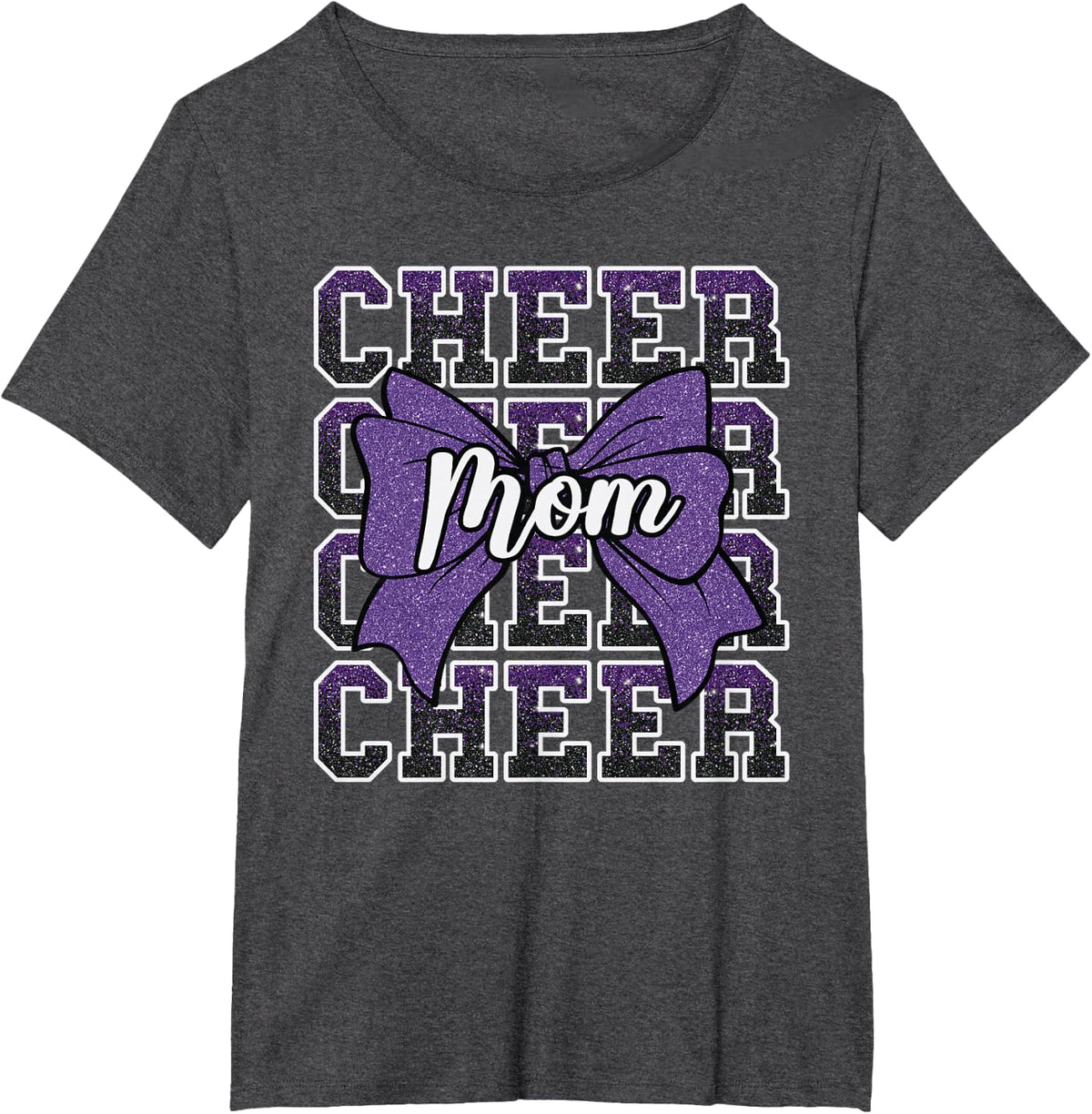 Cheer Mom Mama Bow Sport Cheerleader Cheerleading Purple T-Shirt - Dark Heather Grey
