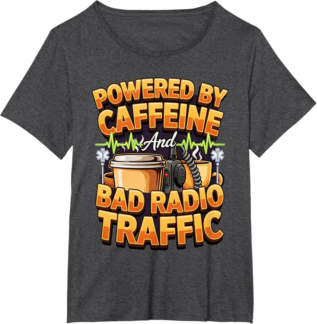Powered by Caffeine and Bad Radio Traffic Paramedic T-Shirt - Dark Heather Grey