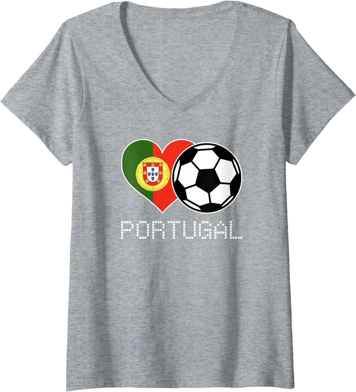 Womens Portugal Soccer Portuguese Flag Love Country Pride Heart V-Neck T-Shirt - Heather Grey