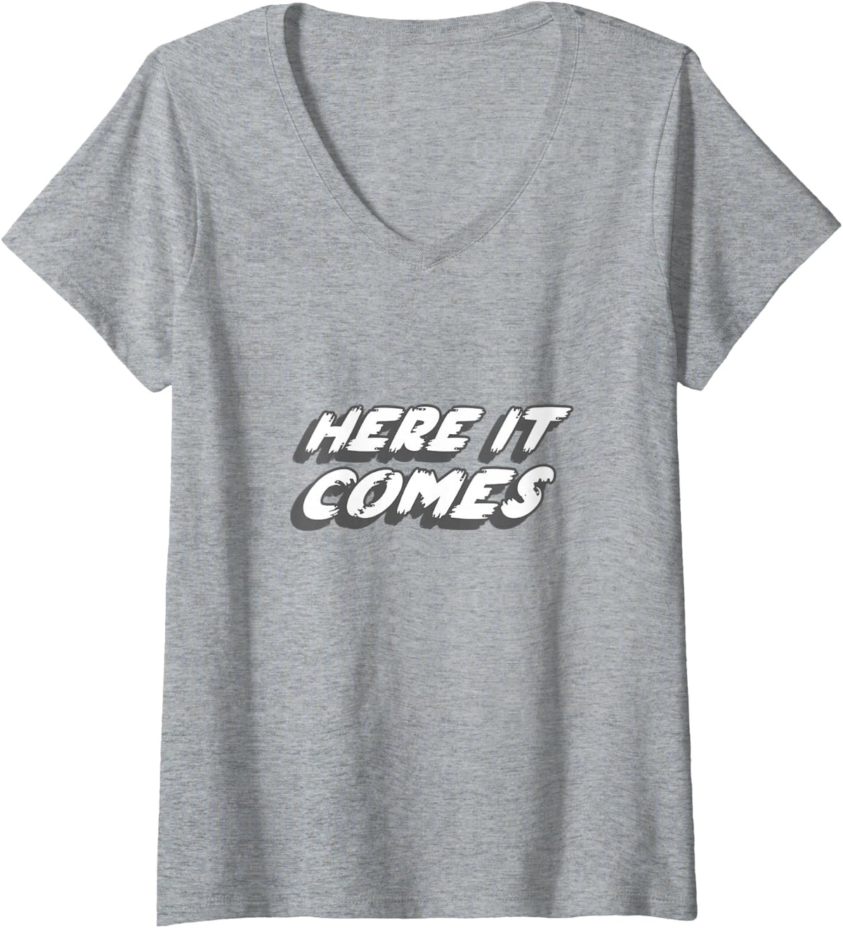 Women's Here It Comes | 80's and 90's Rap Song Music V-Neck T-Shirt - Heather Grey