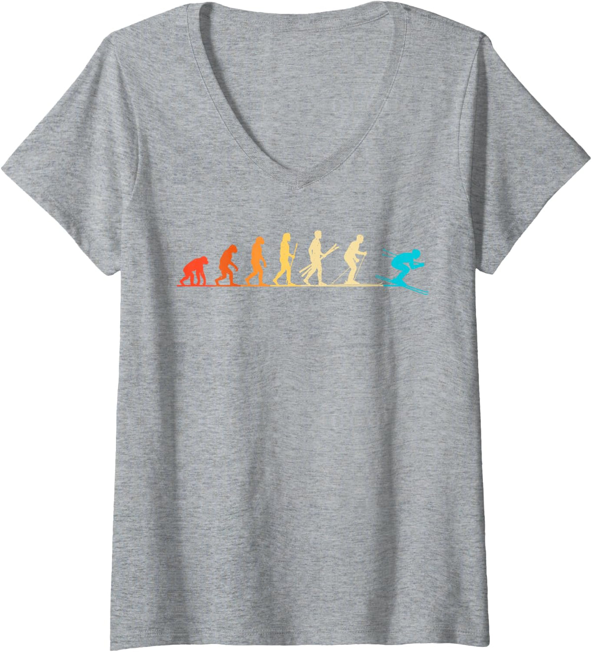 Women's Vintage Evolution Mountain Ski Skiing Skier Winter Sport Tee V-Neck T-Shirt - Heather Grey