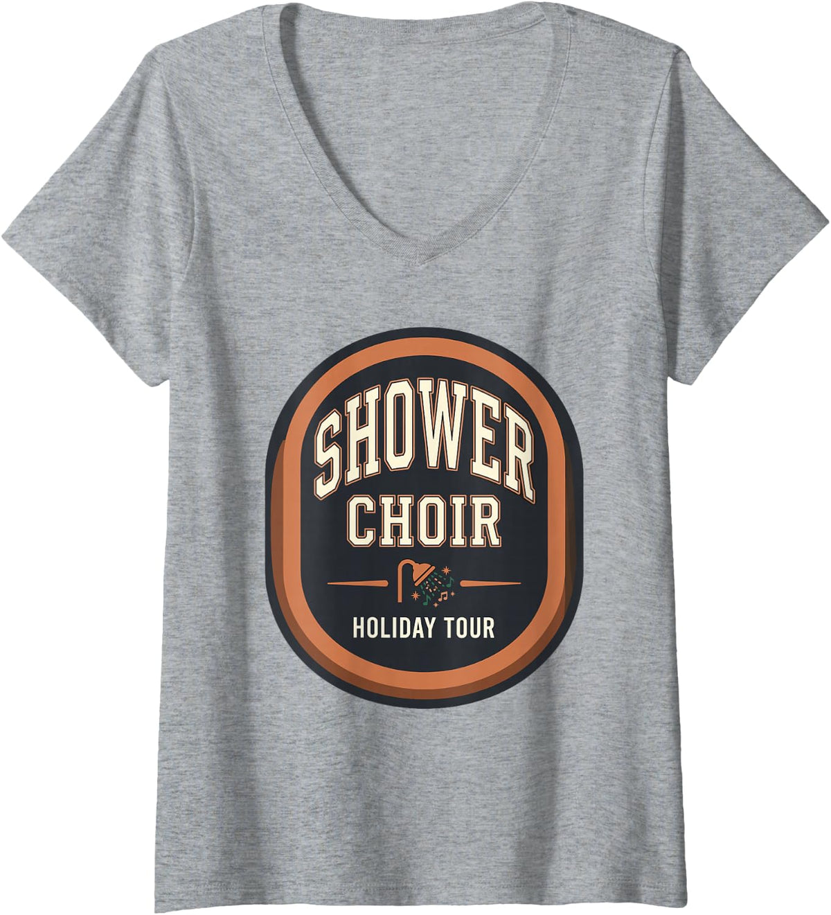 Women's Shower Choir Holiday Tour Christmas Carolers Winter V-Neck T-Shirt - Heather Grey
