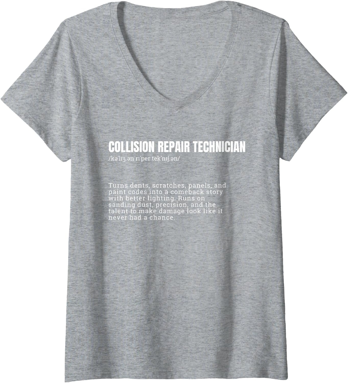 Women's Collision Repair Technician Definition Mechanic Auto Body V-Neck T-Shirt - Heather Grey