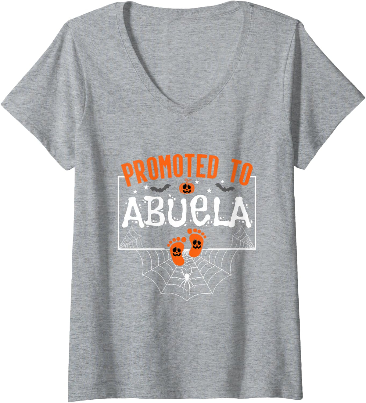 Women's Promoted to Abuela Halloween New Grandma Gender Reveal V-Neck T-Shirt - Heather Grey
