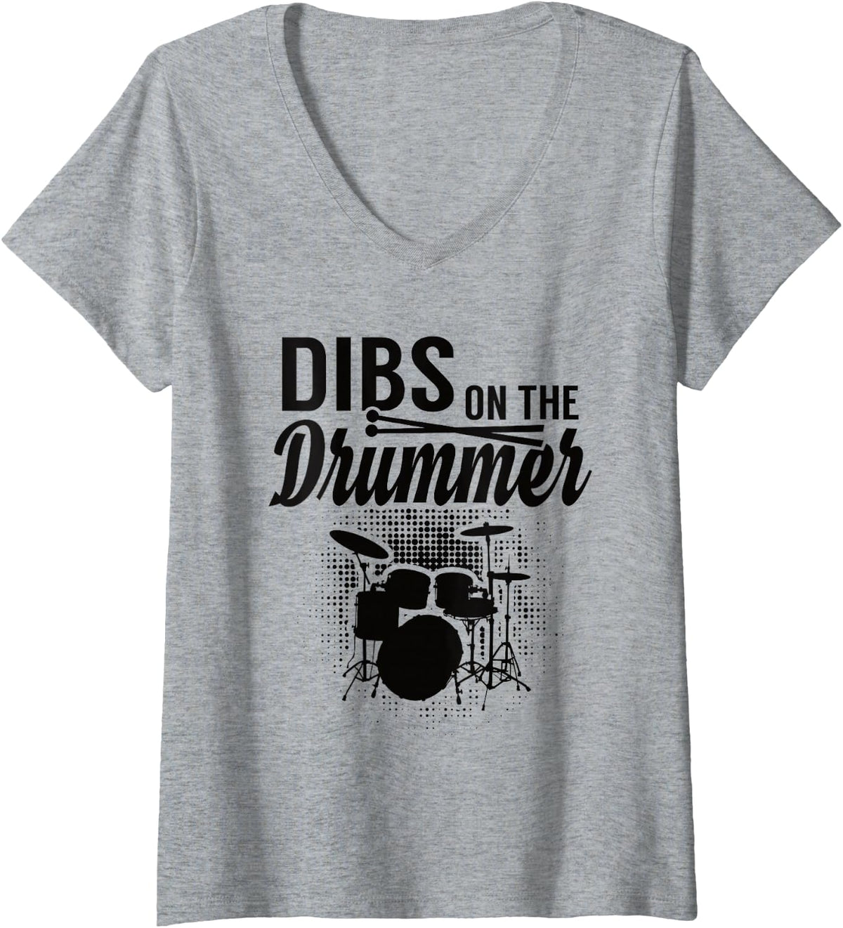 Womens Dibs On The Drummer V-Neck T-Shirt - Heather Grey