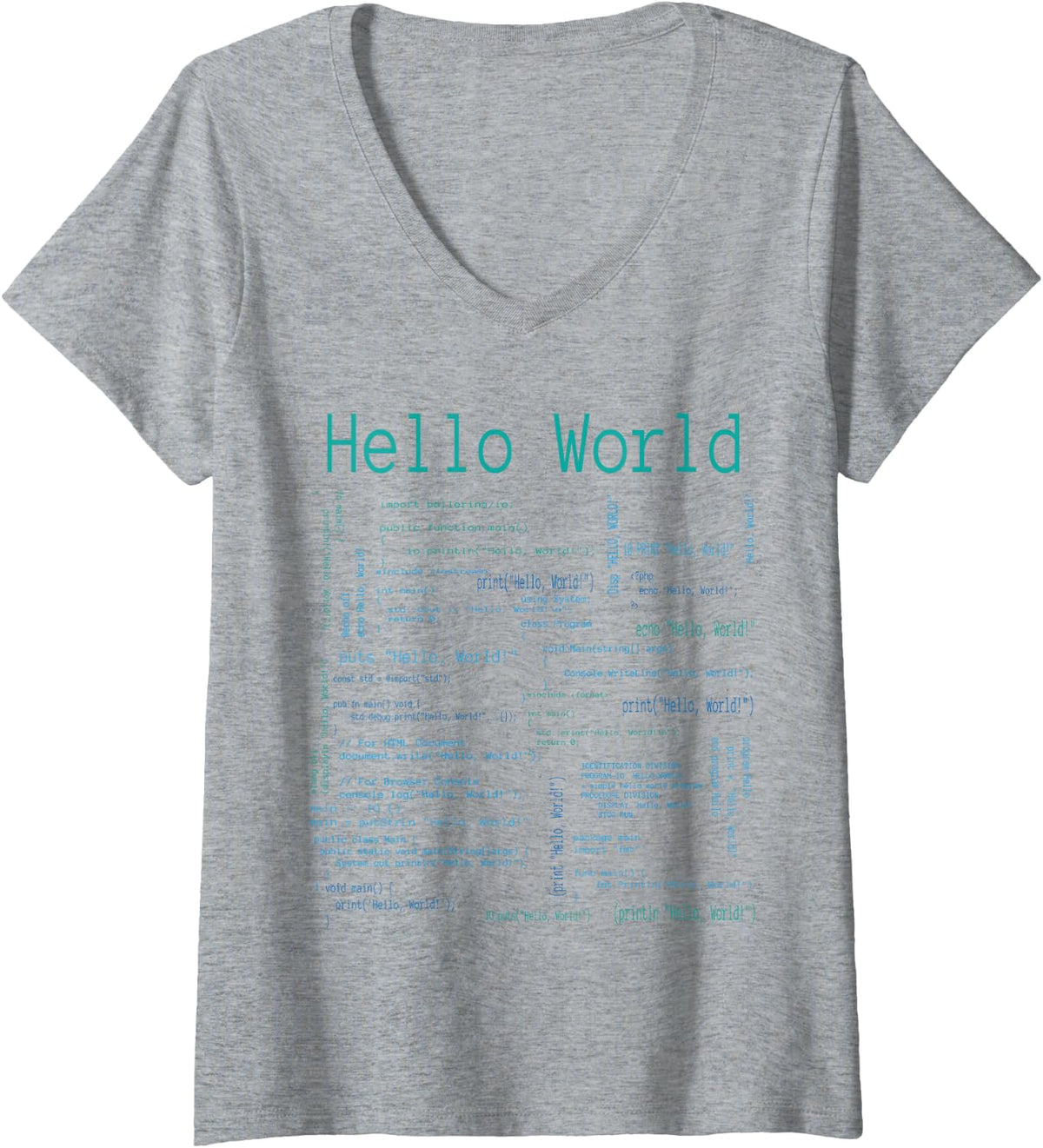 Women's Hello World Computer Programming Languages V-Neck T-Shirt - Heather Grey