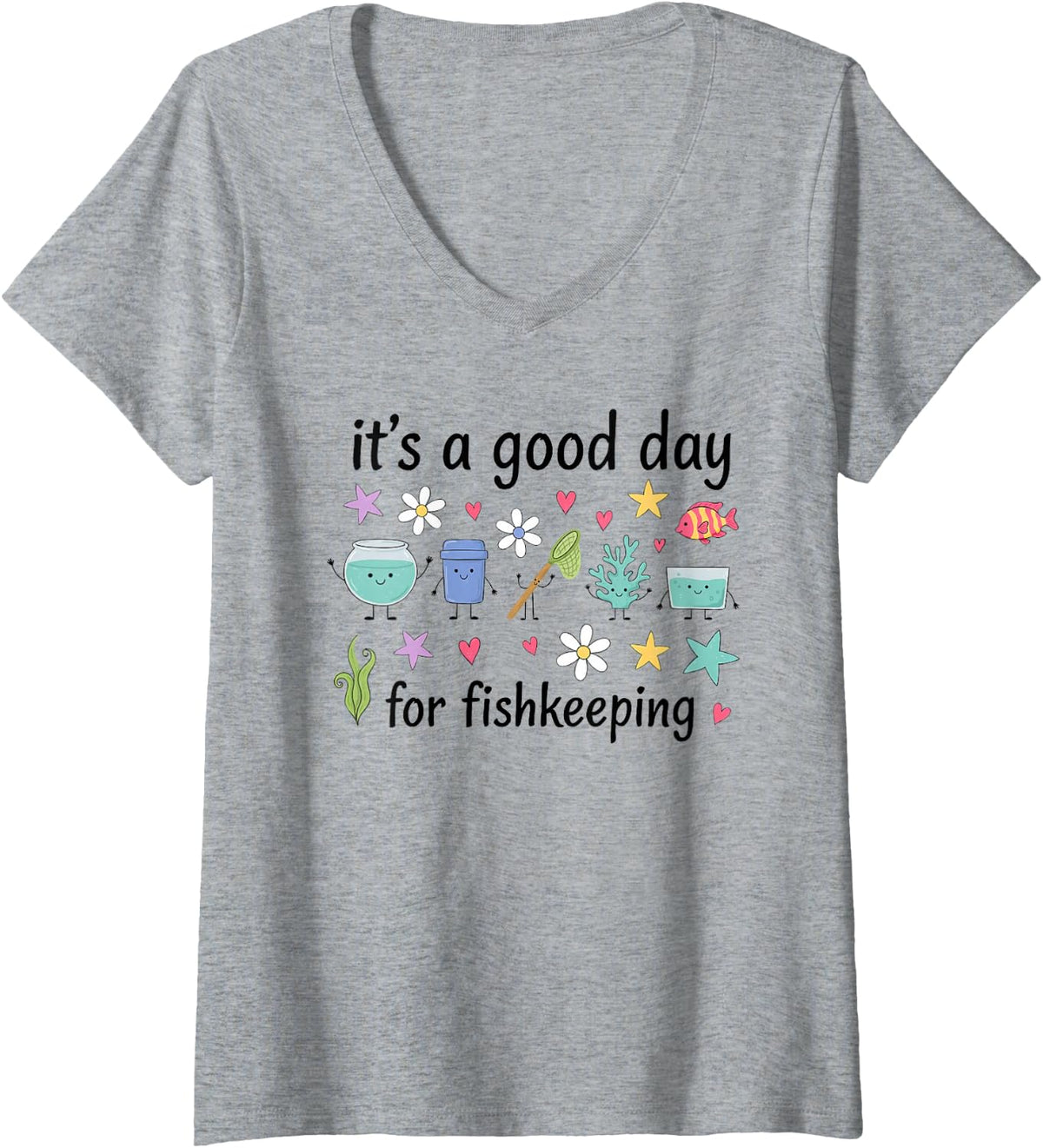 Women's Aquarium Hobbyist Fish Keeping Aquarist Aquarium Keeping V-Neck T-Shirt - Heather Grey