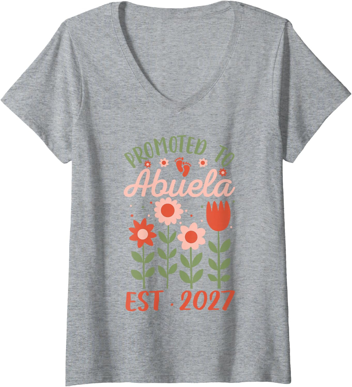 Women's Promoted to Abuela Est. 2027 Spanish Grandma Mexican Grandma V-Neck T-Shirt - Heather Grey