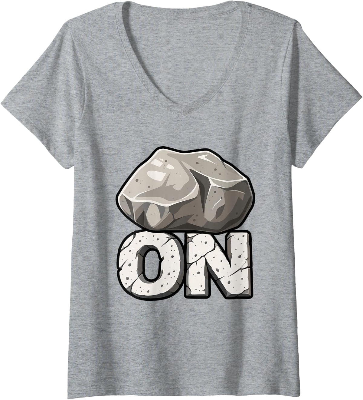 Women's Rock On Funny Visual Pun Rebus Design V-Neck T-Shirt - Heather Grey