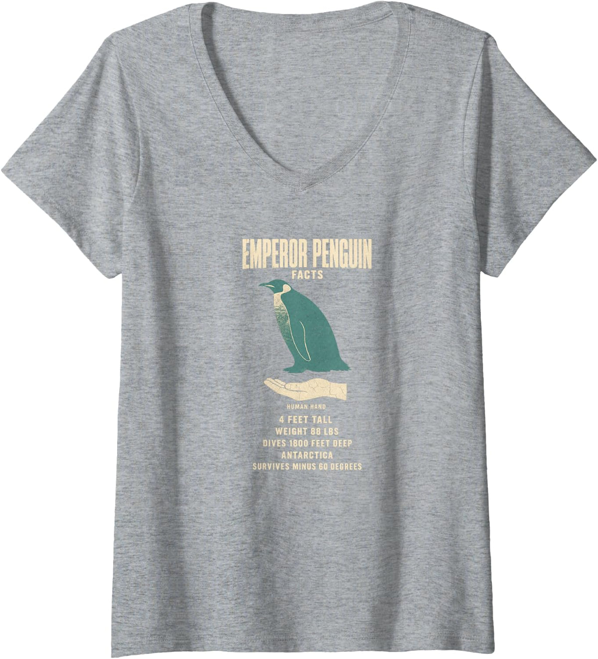 Women's Emperor Penguin Facts Animal Record Size Comparison Chart V-Neck T-Shirt - Heather Grey